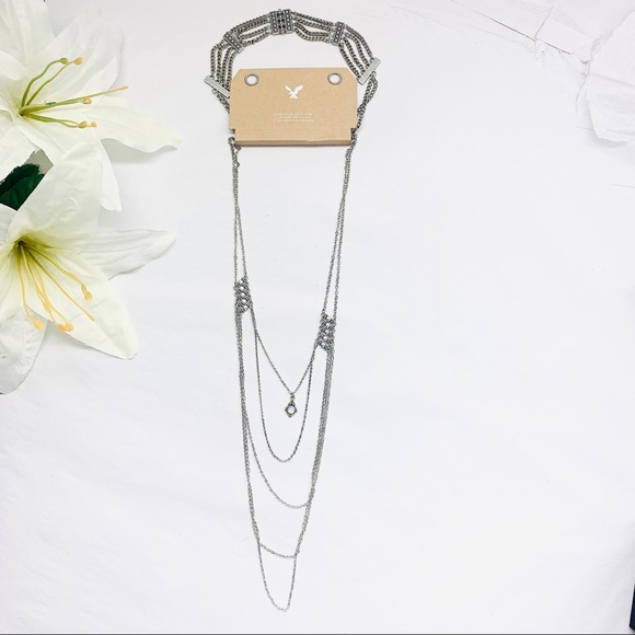 NWT AE Bohemian Silver Layered Chain and Jewel Necklaces - Picture 7 of 7